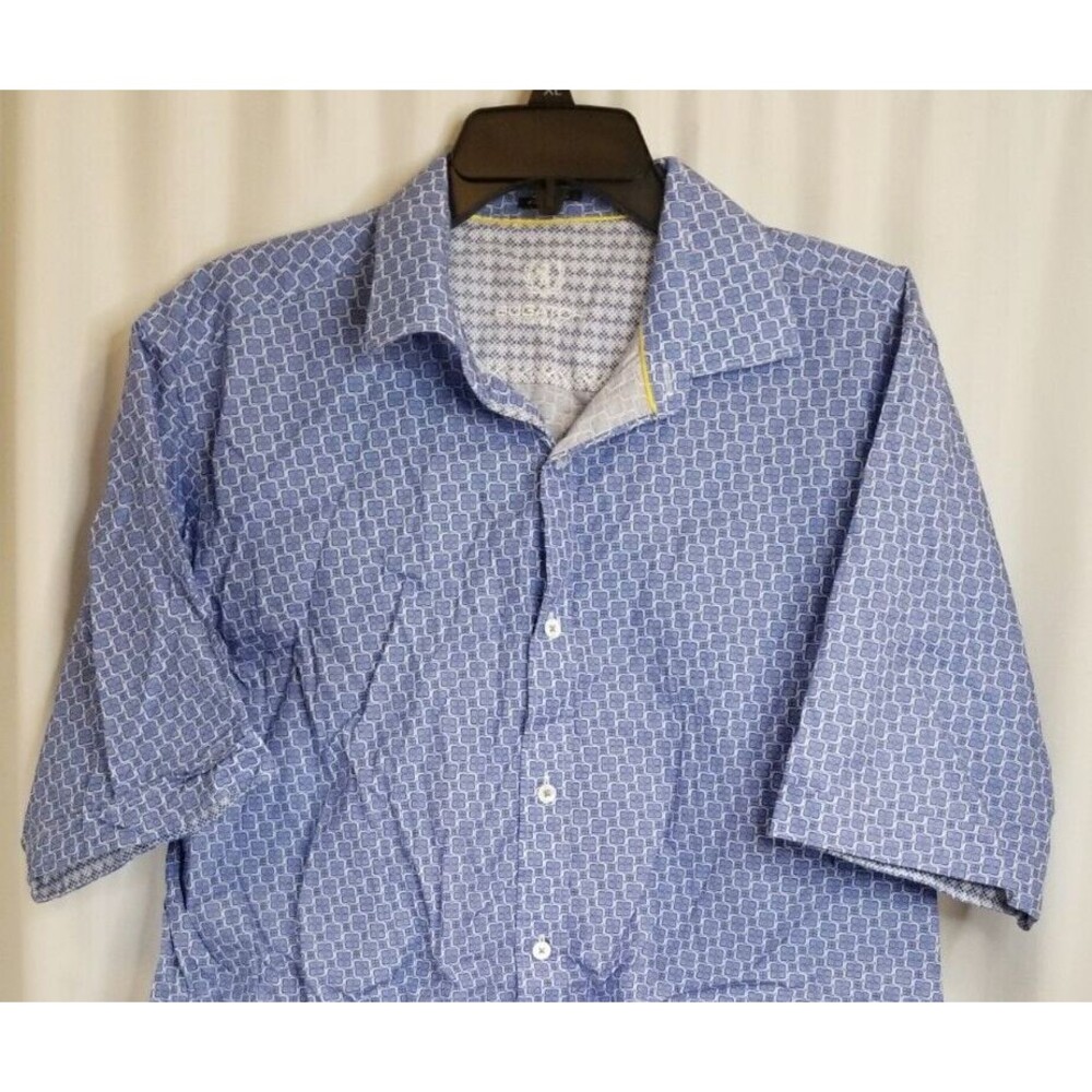 Bugatchi Uomo Men's Shirt Short Sleeve Blue Geometric Classic Fit Size Large - Picture 2 of 6